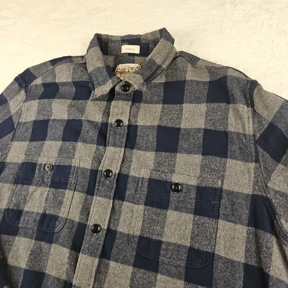 J Crew Midweight Flannel Classic Fit Shirt Black Watch Tartan Mens L Gray/Blue